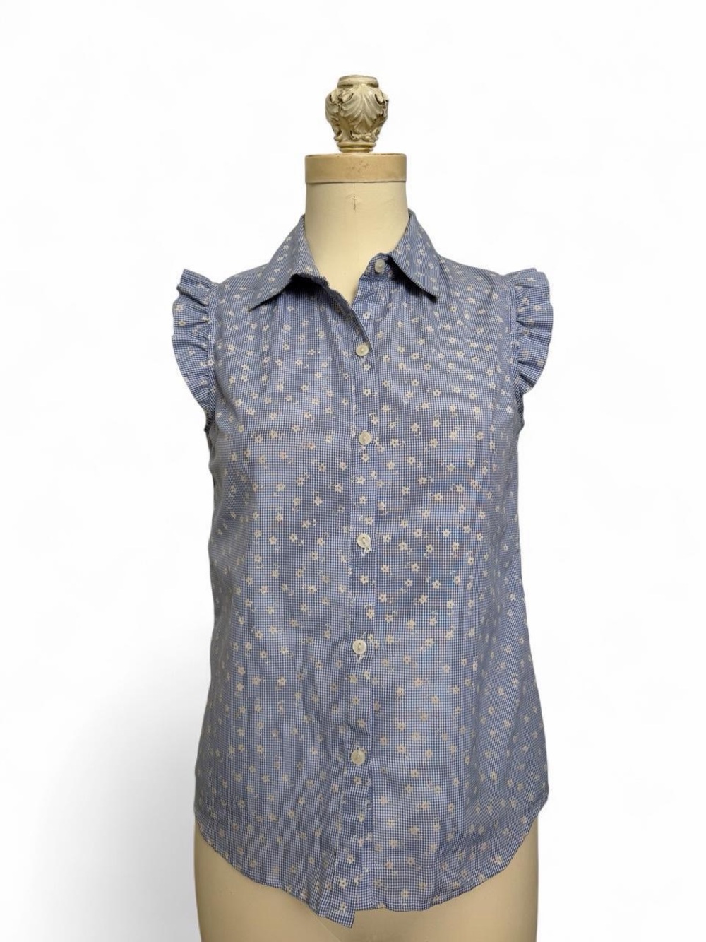Love Notes Blue Floral Ruffle-Sleeve Button Down Top